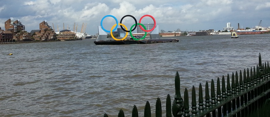Olympic rings on the Thames at Greenwich