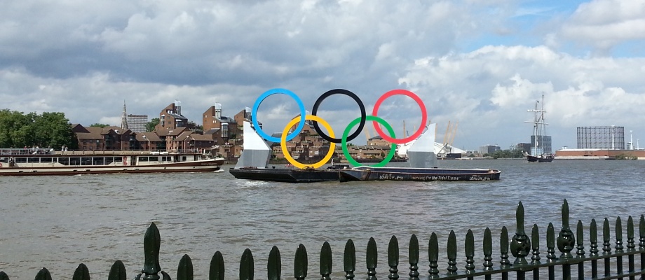 Olympic rings on the Thames at Greenwich