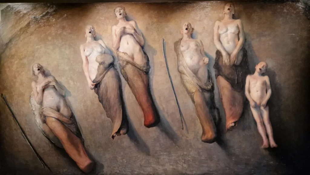 Fem syngende kvinner på Nerdrum Museum