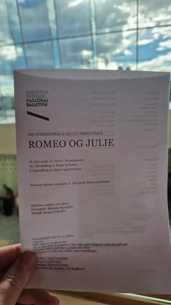 Programmet til Romeo og Julie med Nasjonalballetten 18. juni 2026